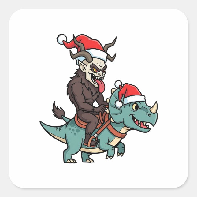 Krampus Riding A Dinosaur Santa Christmas Evil Square Sticker (Front)