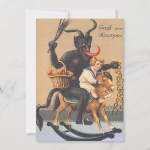 Krampus Riding Hobbyhorse With Boy