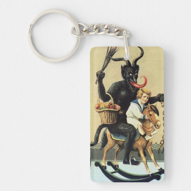 Krampus Rocking Horse Holiday Christmas Keychain (Front)