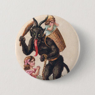 Krampus Scaring Girls Vintage Holiday Christmas 6 Cm Round Badge