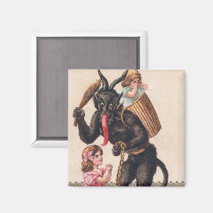 Krampus Scaring Girls Vintage Holiday Christmas Magnet