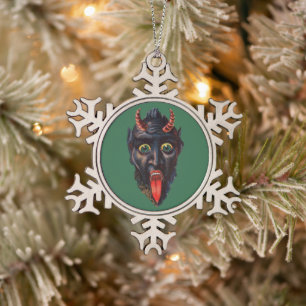 Krampus  snowflake pewter christmas ornament