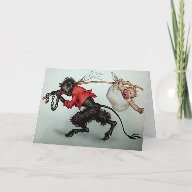 Krampus Stealing Baby Christmas Card (Front)