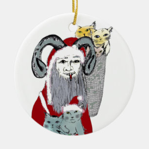 Krampus Stealing Kittens on Christmas Ceramic Ornament