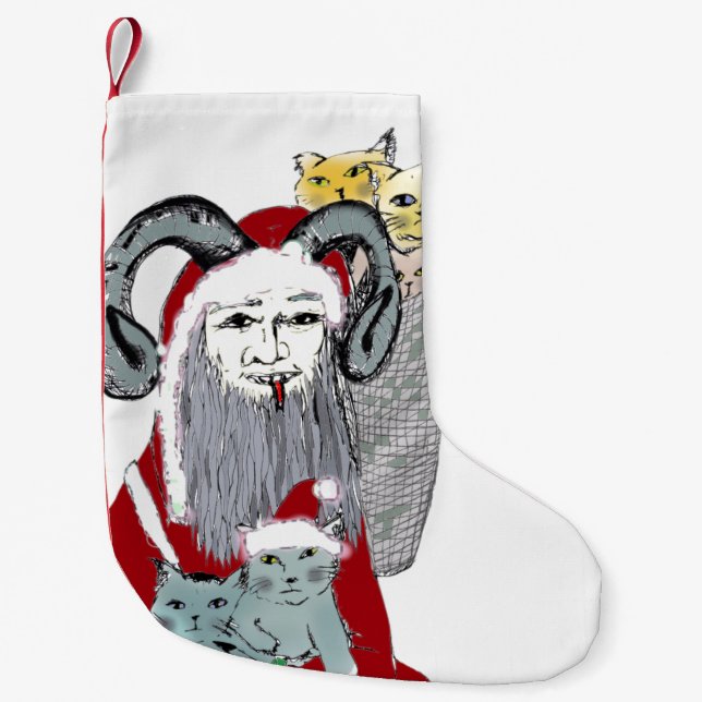 Krampus Stealing Kittens on Christmas Small Christmas Stocking (Front)