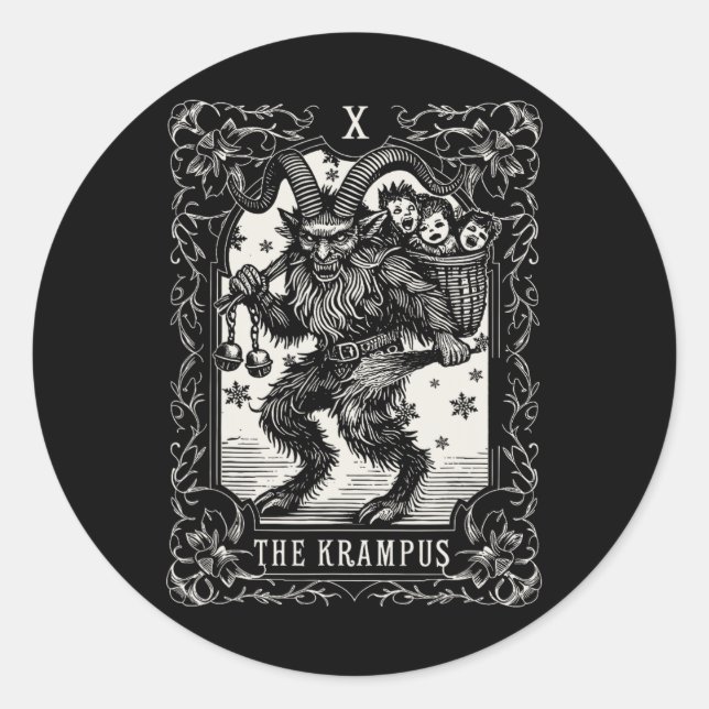 Krampus Tarot Card Design Christmas Season Evil Pa Classic Round Sticker (Front)