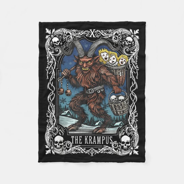 Krampus Tarot Card Design Christmas Season Evil Pa Fleece Blanket (Front)