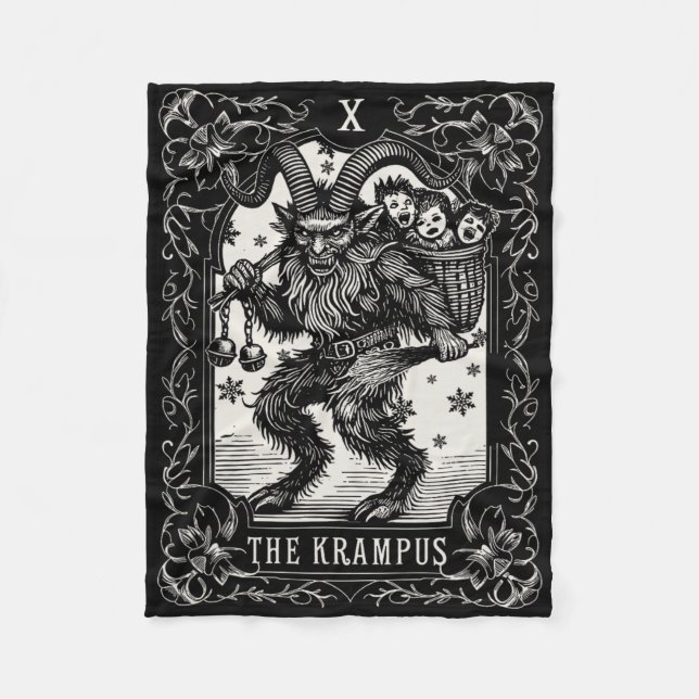 Krampus Tarot Card Design Christmas Season Evil Pa Fleece Blanket (Front)