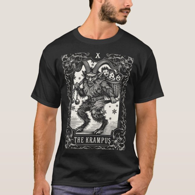 Krampus Tarot Card Design Christmas Season Evil Pa T-Shirt (Front)