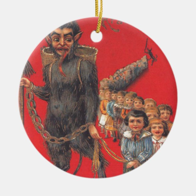 Krampus With Bad Children Ceramic Ornament (Front)