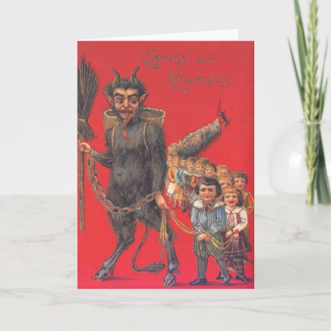Krampus With Bad Children Holiday Card (Front)