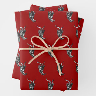 Krampus Wrapping Paper Flat Sheet Set of 3