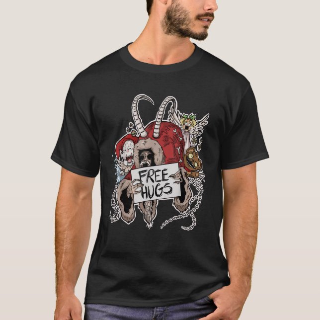 Krampusnacht Christmas Monster Krampus Free Hugs H T-Shirt (Front)