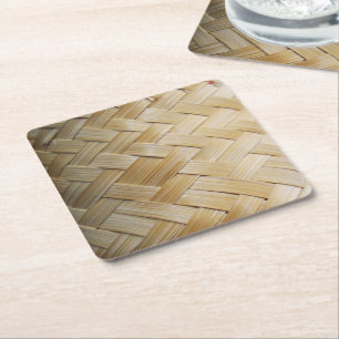 Kratip Thai Lao Isan Bamboo Rice Basket Square Paper Coaster