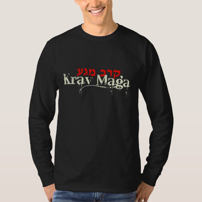 Krav Maga Black Long Sleeve Tee - Hebrew (Front)
