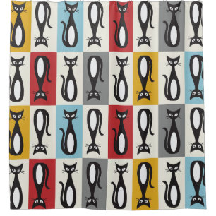 Krazy Katz, Retro Black & White Cats Shower Curtain