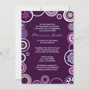 KRAZY POLKA DOT Bat Mitzvah Invitation Purple