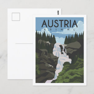 Krimml Austria Famous Travel Place Illustration Postcard