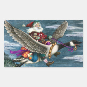 KRIS KRINGLE AND TOYS ON CANADIAN GOOSE CHRISTMAS RECTANGULAR STICKER
