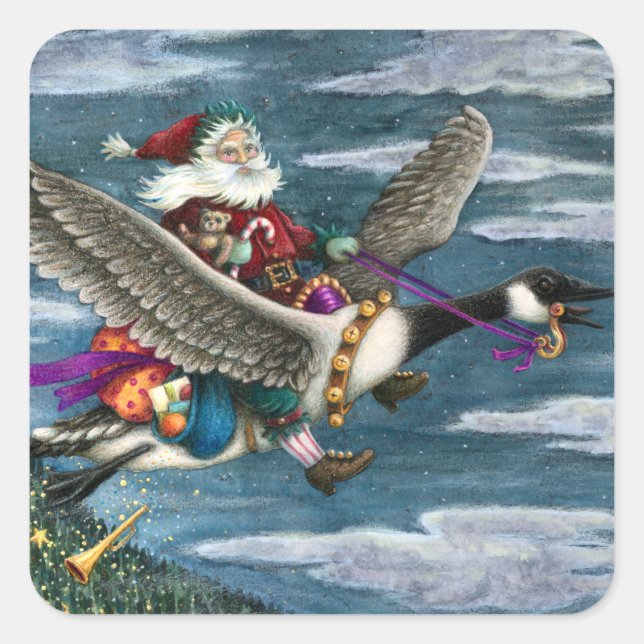 KRIS KRINGLE AND TOYS ON CANADIAN GOOSE CHRISTMAS SQUARE STICKER (Front)