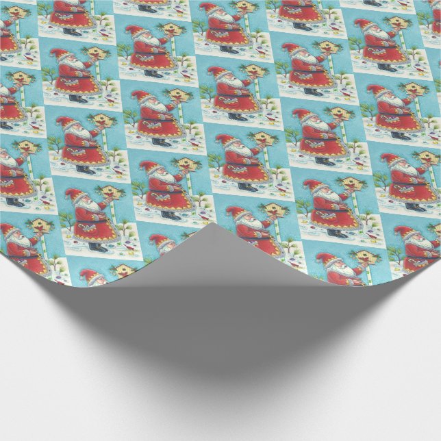 KRIS KRINGLE & CARDINAL BIRDHOUSE WRAPPING PAPER (Corner)