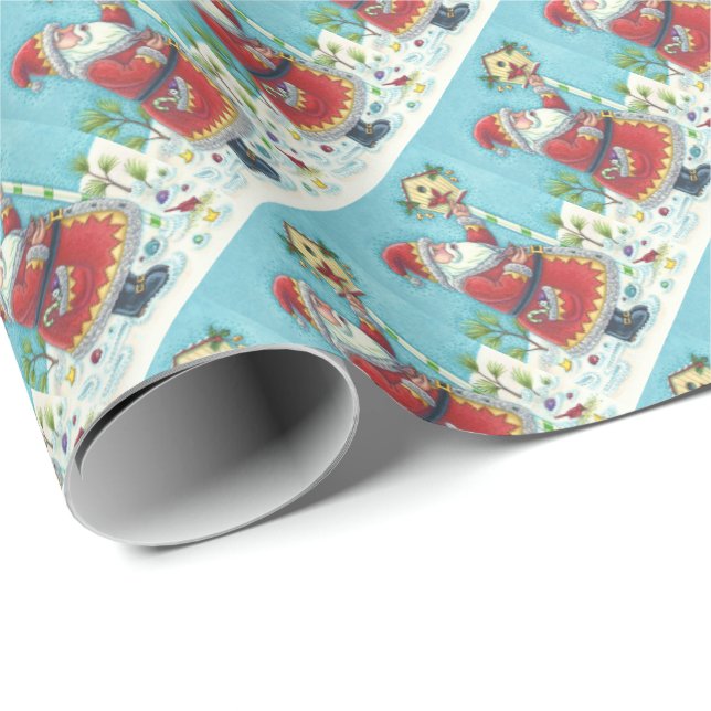 KRIS KRINGLE & CARDINAL BIRDHOUSE WRAPPING PAPER (Roll Corner)