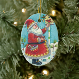 KRIS KRINGLE RED BIRDS, CHRISTMAS SANTA Date 2019 Ceramic Ornament