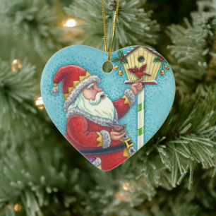 KRIS KRINGLE REDBIRDS, CHRISTMAS SANTA Dated 2019 Ceramic Ornament