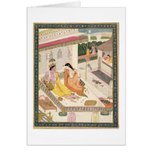 Krishna and Radha on a bed in a Mogul palace, Punj