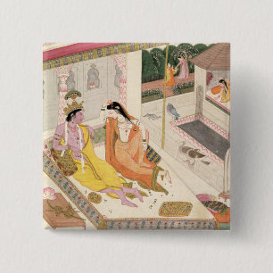 Krishna and Radha on a bed in a Mogul palace, Punj 15 Cm Square Badge