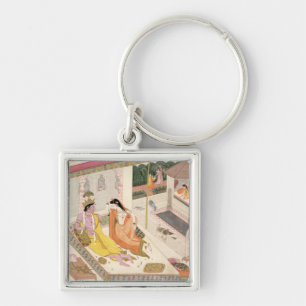 Krishna and Radha on a bed in a Mogul palace, Punj Key Ring