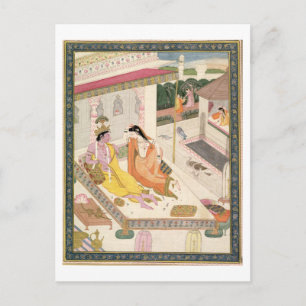 Krishna and Radha on a bed in a Mogul palace, Punj Postcard