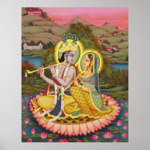 Krishna and Radha on Lotus -large print