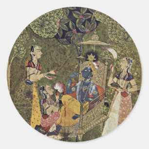 Krishna And The Girls By Indischer Maler Um 1710 ( Classic Round Sticker