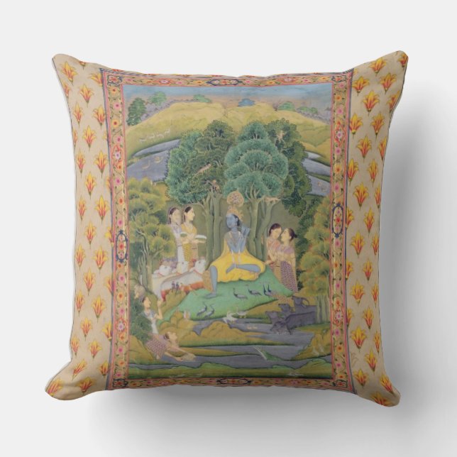 Krishna and the Gopis (gouache on paper) Cushion (Front)