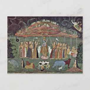 Krishna And The Mountain Govardhan By Shahadin Postcard