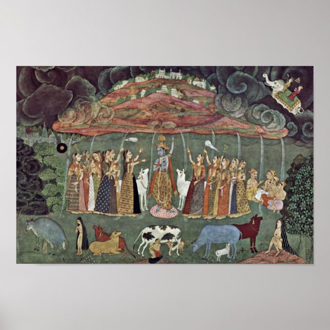 Krishna And The Mountain Govardhan By Shahadin Poster (Front)