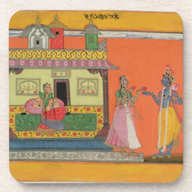 Krishna arriving at Radha's house, illustration fr Coaster (Front)