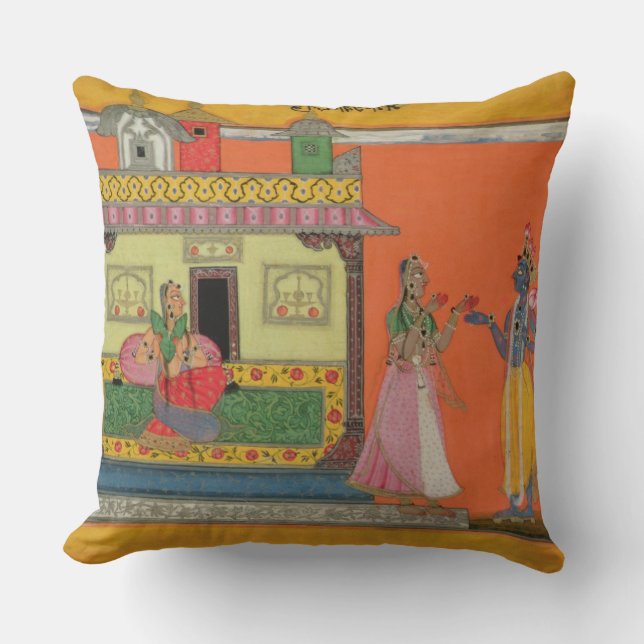 Krishna arriving at Radha's house, illustration fr Cushion (Front)