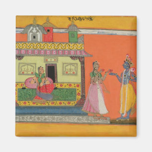 Krishna arriving at Radha's house, illustration fr Magnet