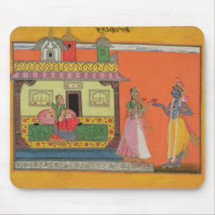 Krishna arriving at Radha's house, illustration fr Mouse Pad