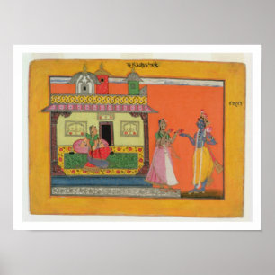 Krishna arriving at Radha's house, illustration fr Poster