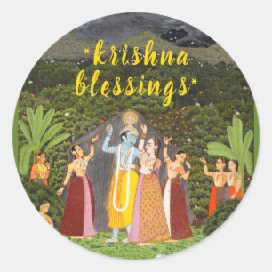 Krishna Blessings Jaipur Indian Art Rajasthan Classic Round Sticker