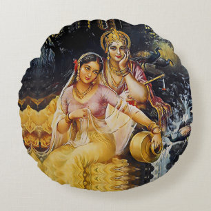 KRISHNA - hindu deity - Round Cushion