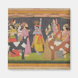 Krishna lifting Mount Govardhana, from the 'Bhagav Magnet
