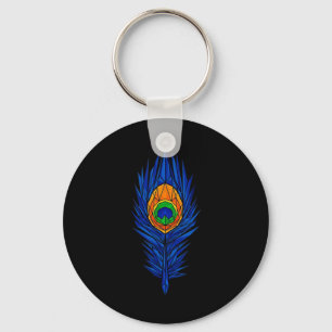 Krishna Pea Feather Hindu Spiritual Art Geometric Key Ring