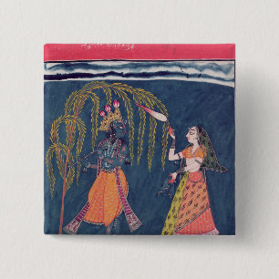 Krishna playing a flute, from the 'Vahula 15 Cm Square Badge