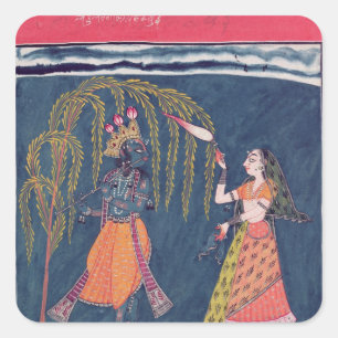 Krishna playing a flute, from the 'Vahula Square Sticker