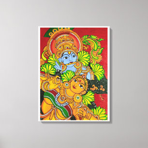 Krishna radha mural painting canvas print