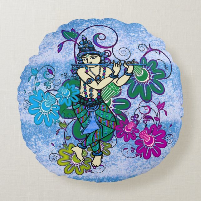 Krishna Rising Round Cushion (Front)